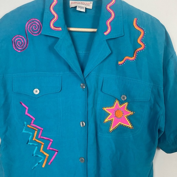 Vintage Adam Douglass Adrianna Papell 100% silk 1980s Blue Neon Detail size S - Picture 2 of 7